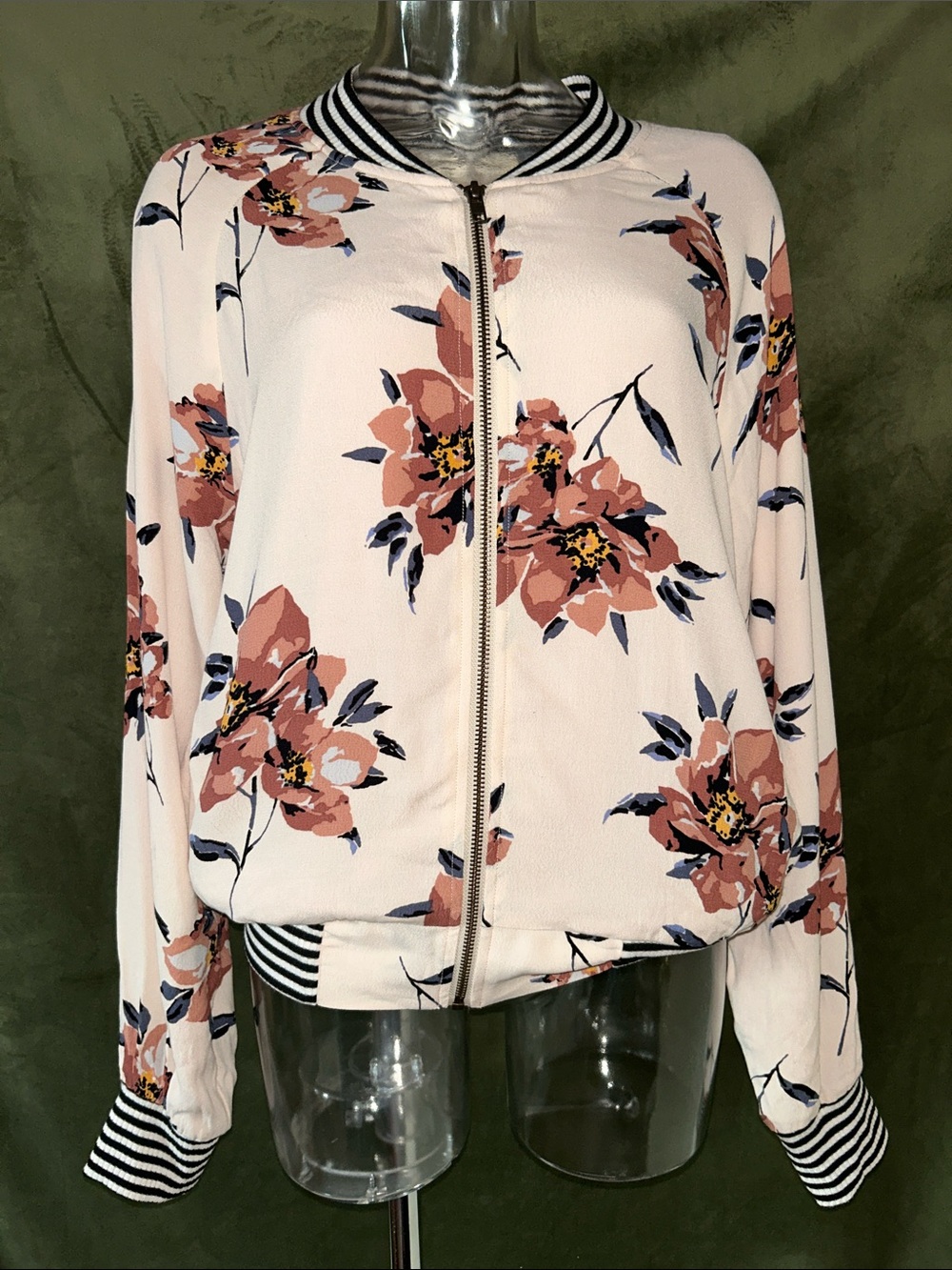 saltwater LUXE Blush Pink Floral Zip Bomber Jacket